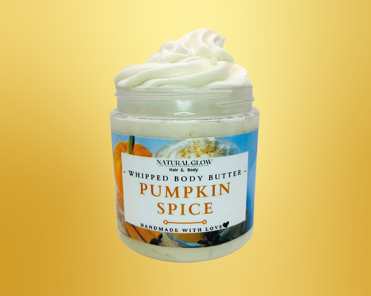 Pumpkin Spice body butter in 8 oz jar with smooth whipped finish