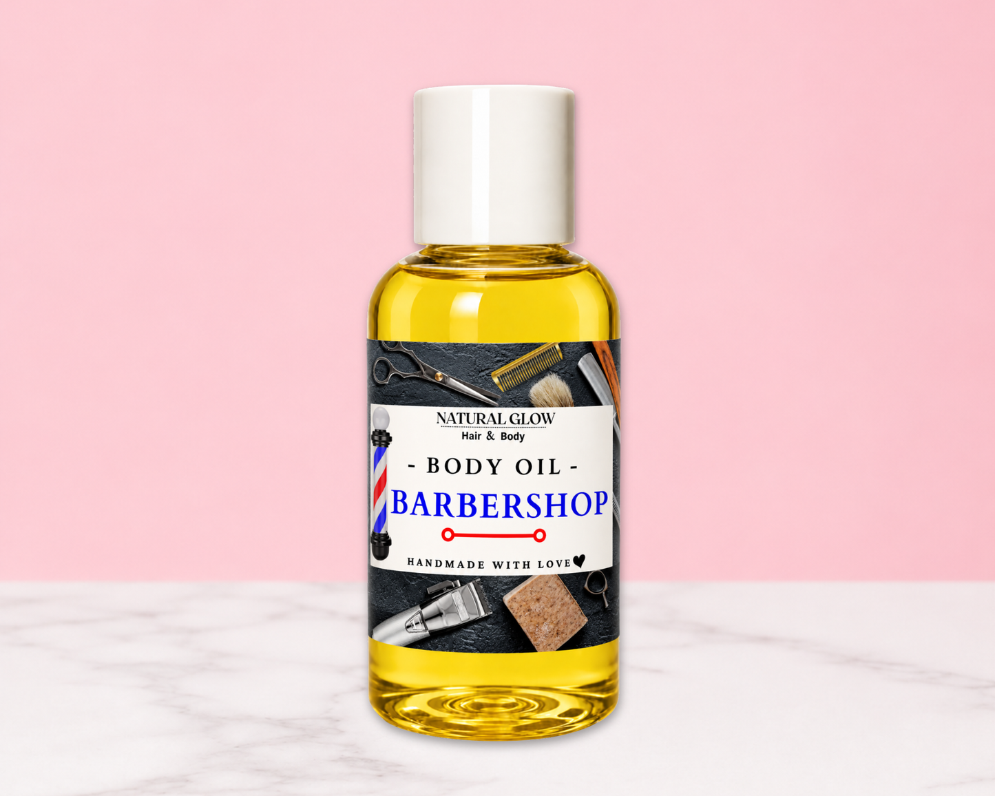 Barbershop body oil for men by Natural Glow Hair & Body