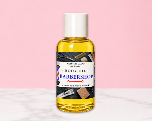 Barbershop body oil for men by Natural Glow Hair & Body