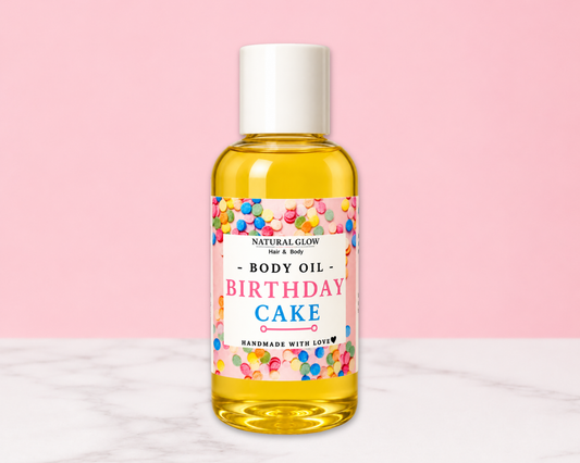birthday cake moisturizing body oil by Natural Glow Hair & Body