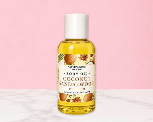 coconut sandalwood moisturizing body oil by Natural Glow Hair & Body