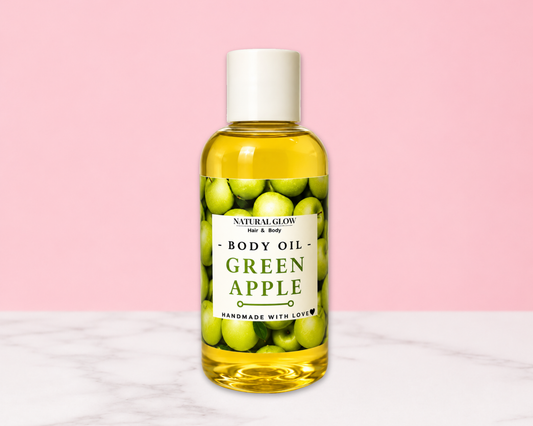 green apple scented moisturizing body oil by Natural Glow Hair & Body