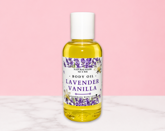 lavender vanilla moisturizing body oil by Natural Glow Hair & Body
