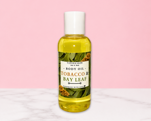 tobacco bay leaf scented moisturizing body oil by Natural Glow Hair & Body